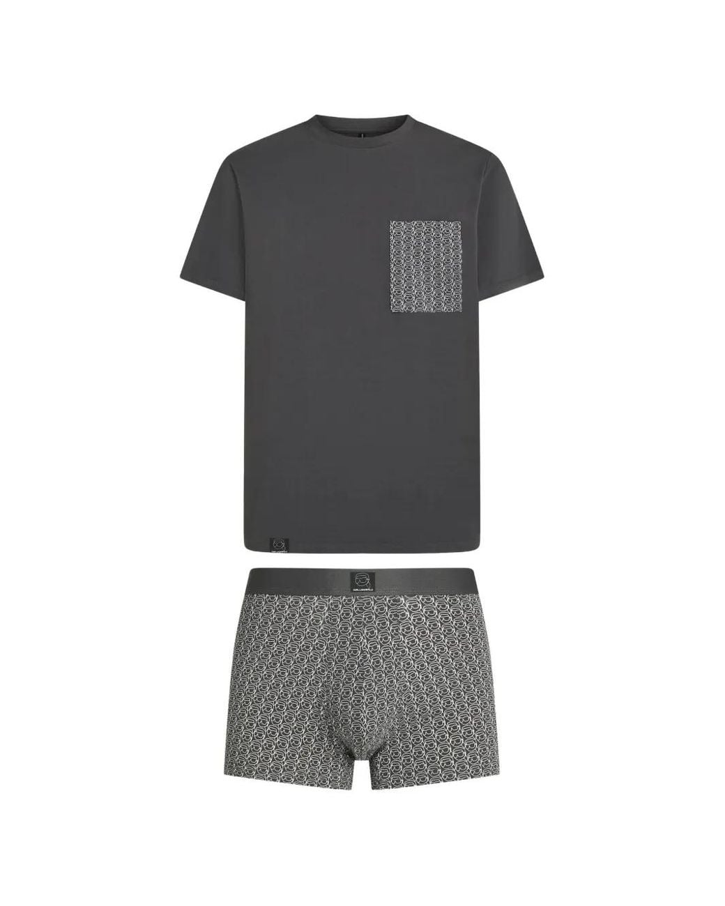 Karl Lagerfeld Gray Coffret Cadeau Ikon T-Shirt & Caleçon De Pyjama for men