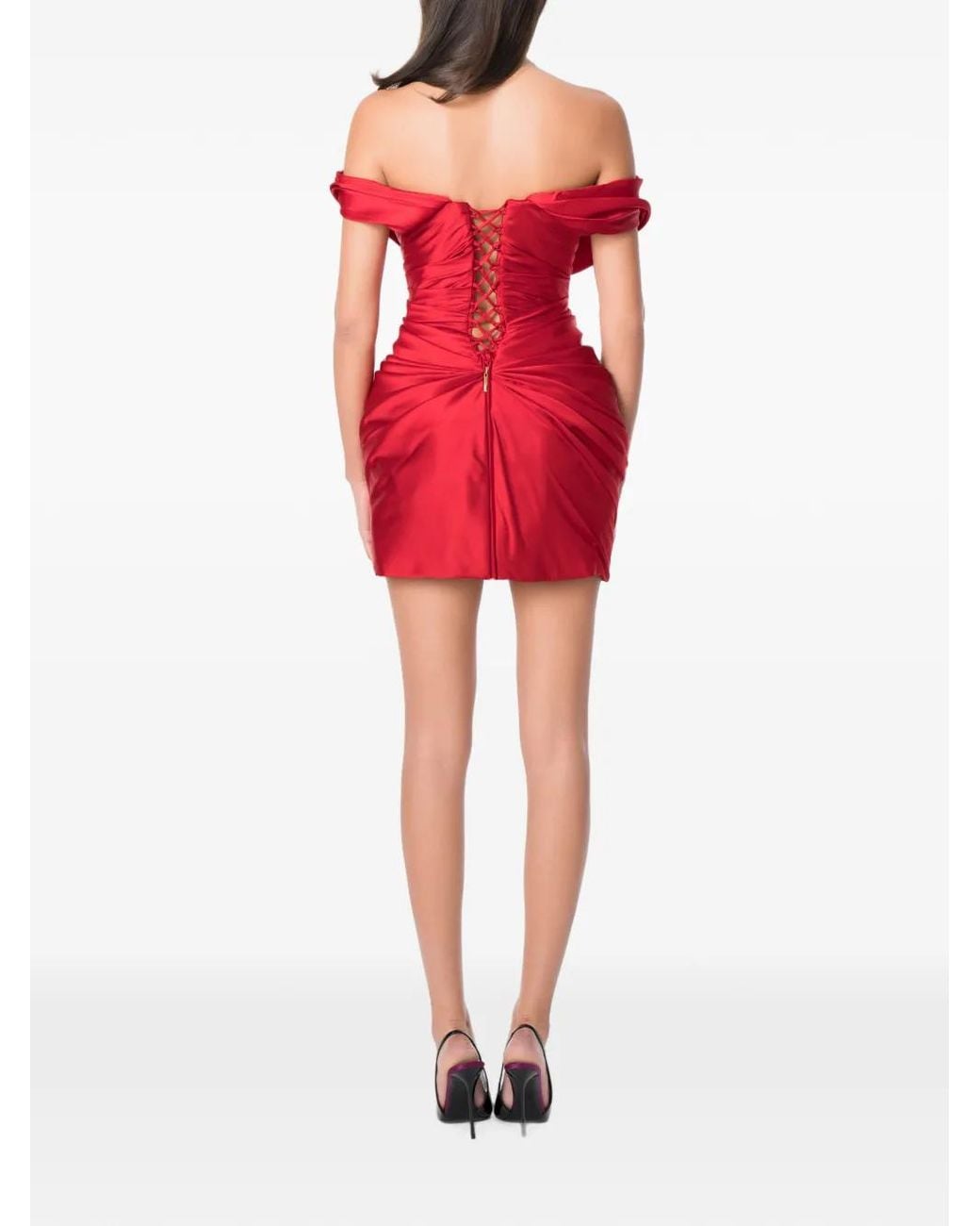 NORINA ST Red Mia Draped Lace-Up Mini Dress
