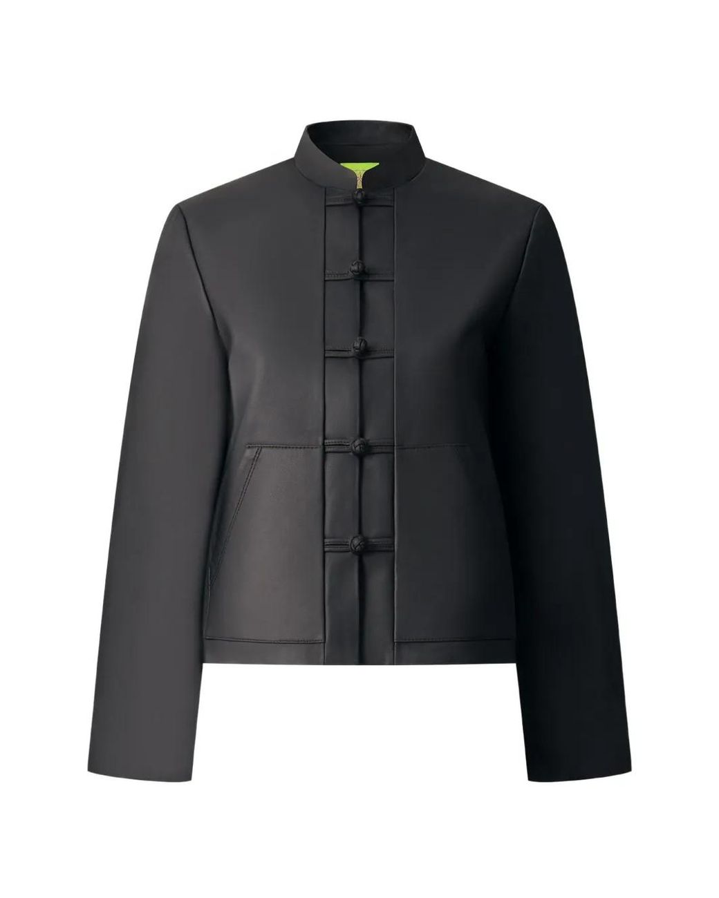 Shanghai Tang Black Buttoned Leather Jacket