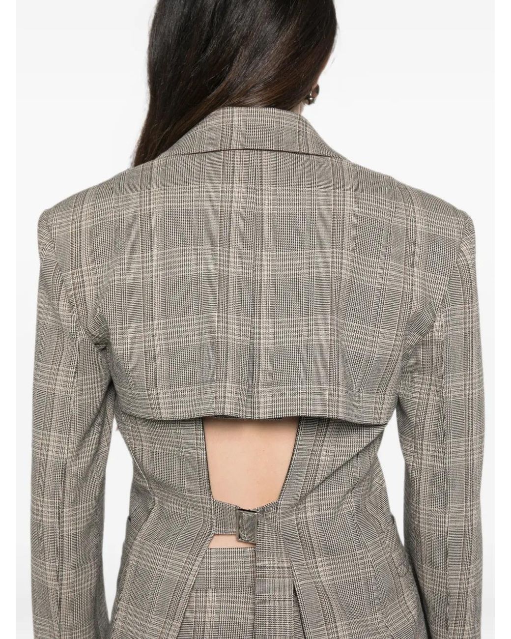 Patrizia Pepe Gray Cut-Out Plaid Blazer