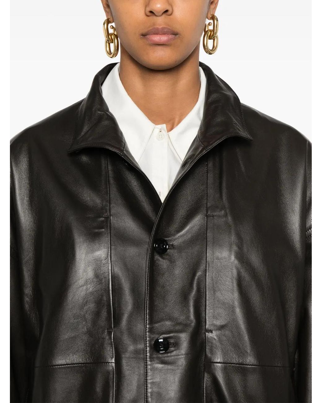 Lemaire スタンドカラー レザージャケット ブラック | Lyst