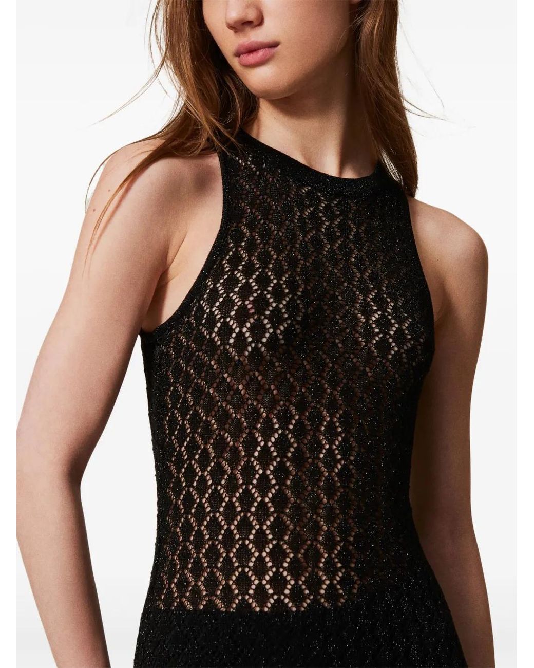 Twinset Black Lurex Pointelle-Knit Dress