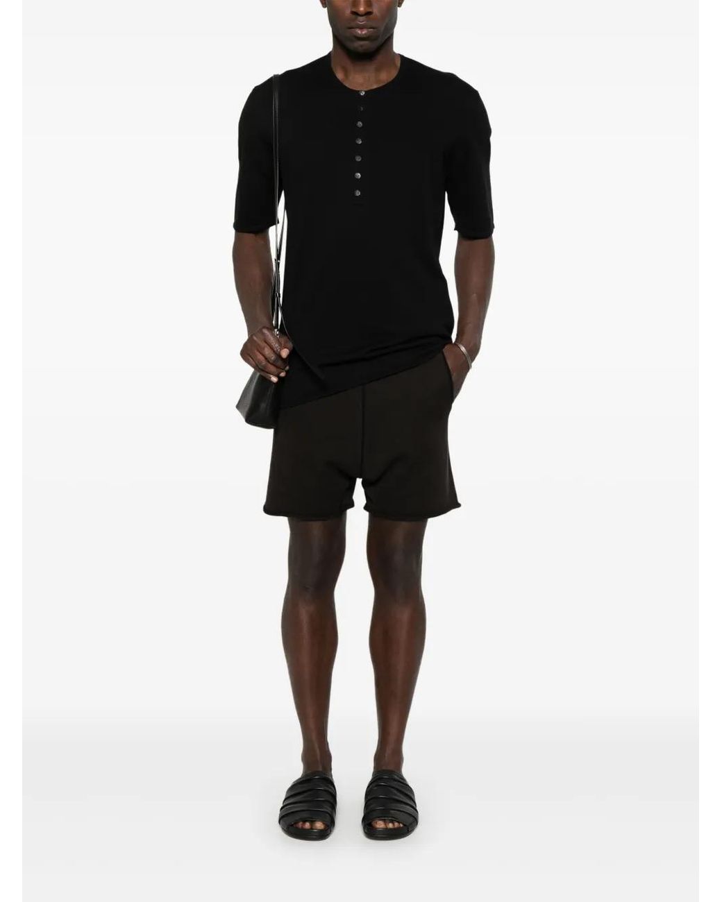 Label Under Construction Black Cotton Shorts for men