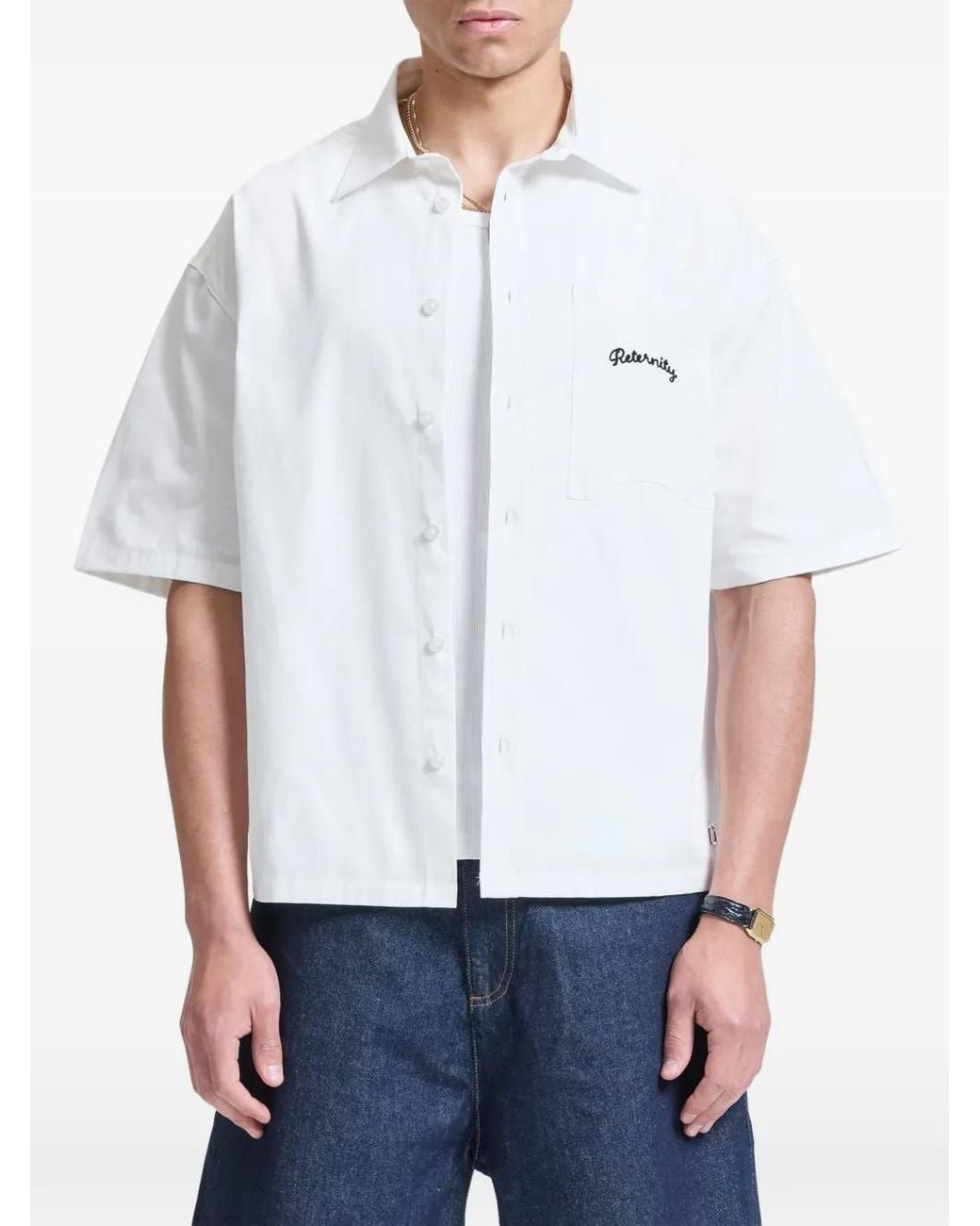 RETERNITY White Le Progress Logo-Embroidered Short-Sleeve Shirt for men