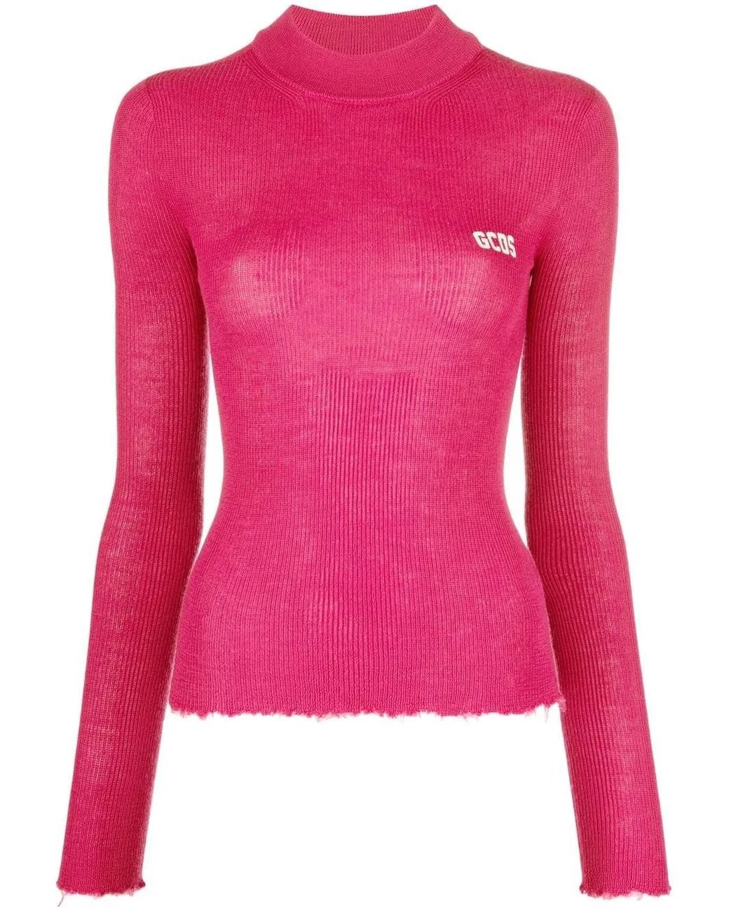 Gcds Pink Logo-Print Ribbed-Knit Sweater