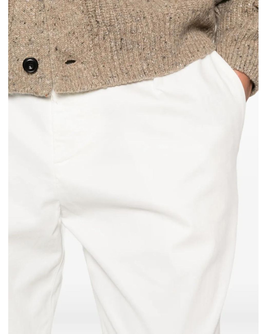 Dondup White Pleated Straight-Leg Trousers for men