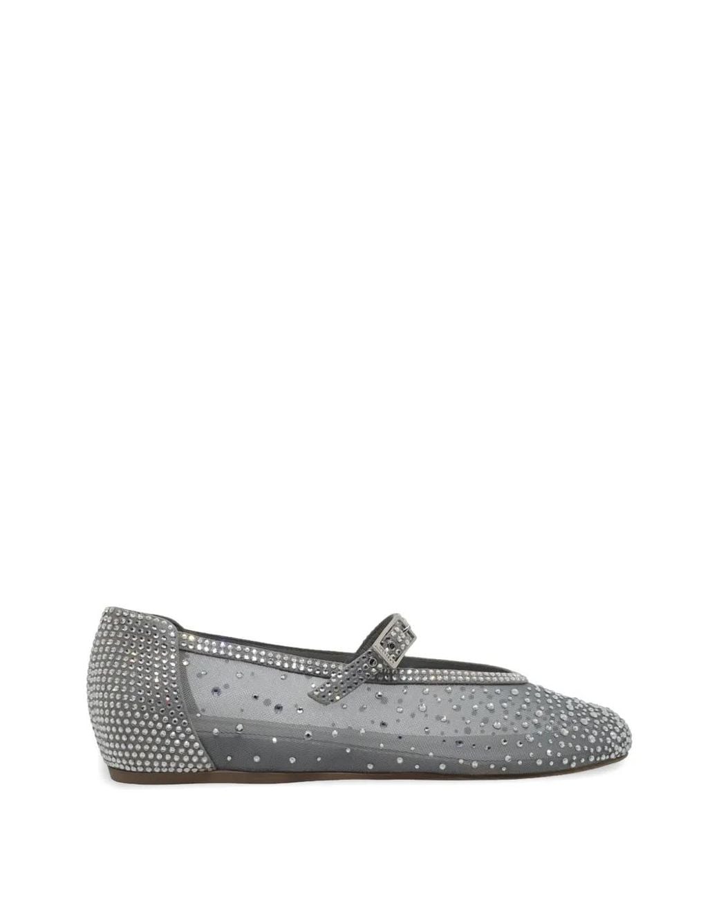 Le Silla Gray Gilda Crystal-Embellished Mesh Ballet Flats