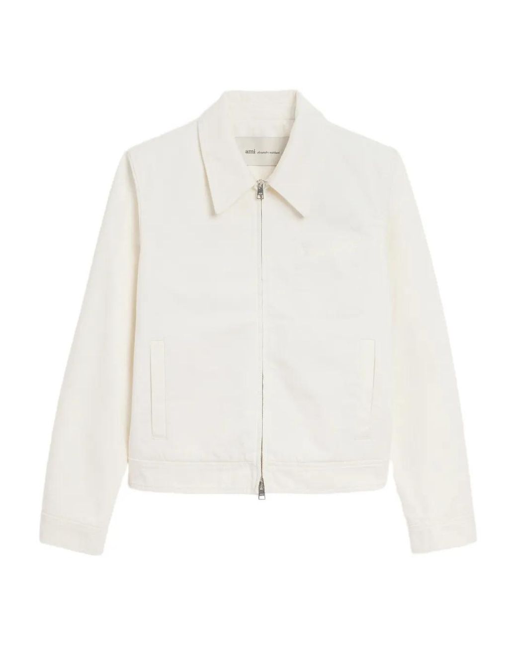 AMI White Cotton Tonal Ami De Coeur Zipped Jacket for men