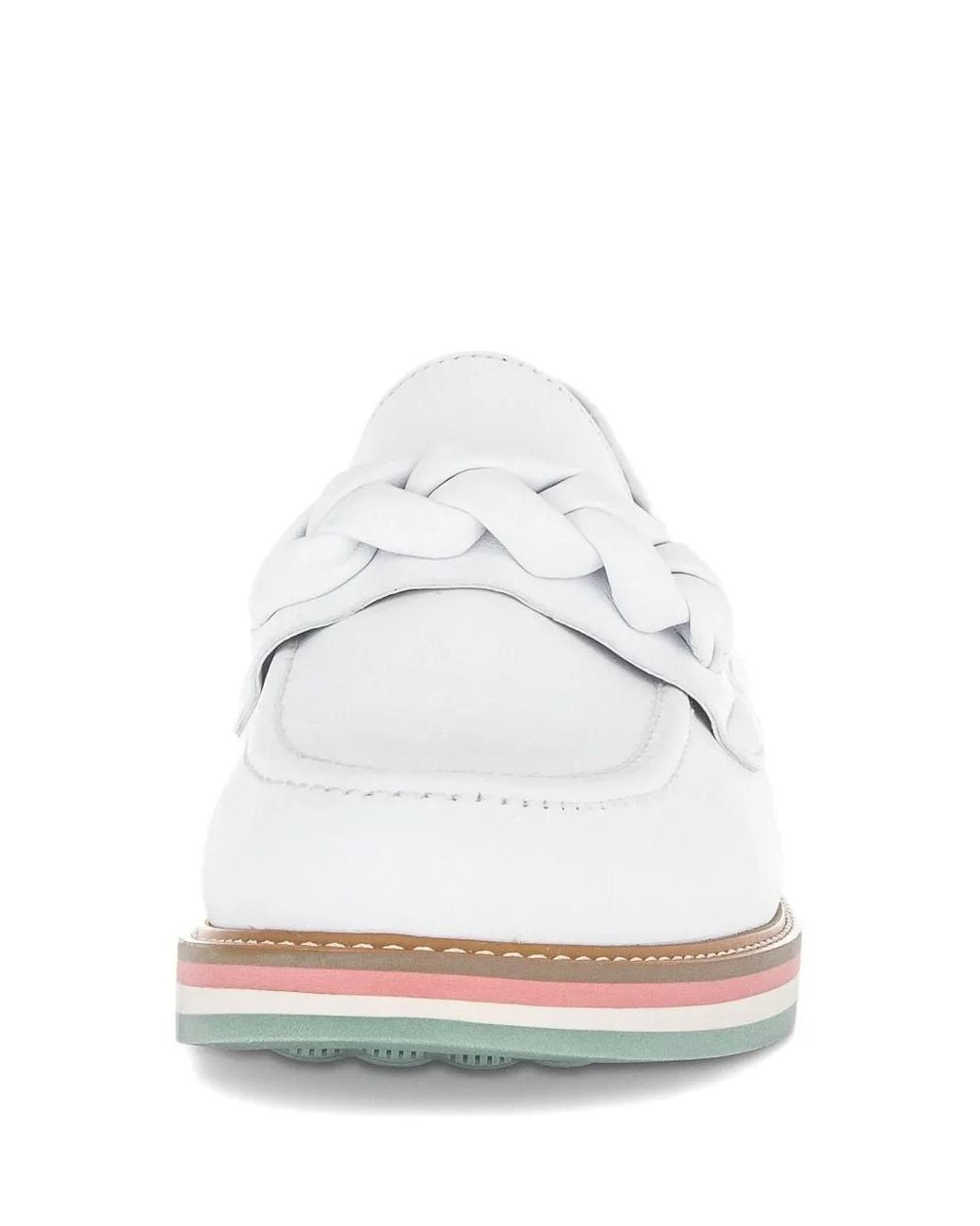 Gabor White Braided-Detail Leather Loafers