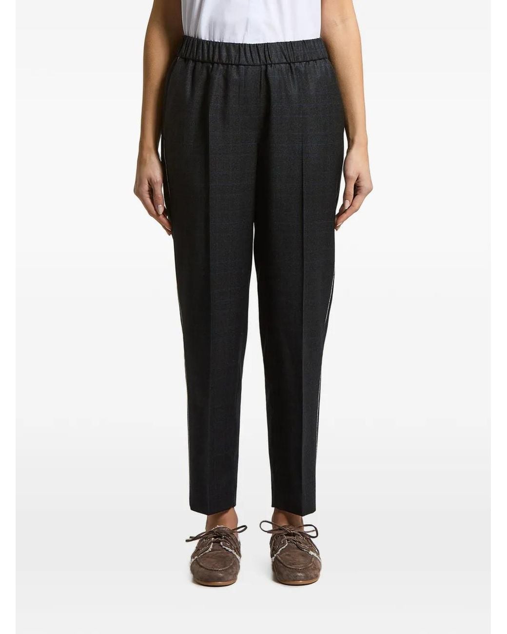 Peserico Black Check-Pattern Stripe-Detail Trousers