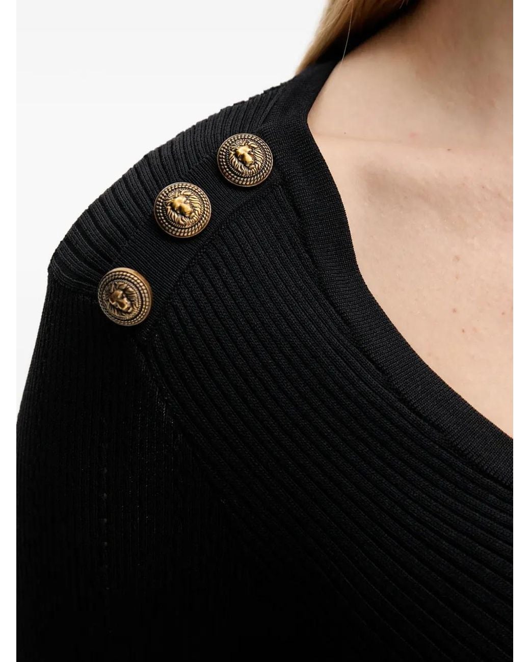 GAUDI Black Button-Embellished V-Neck Mini Dress