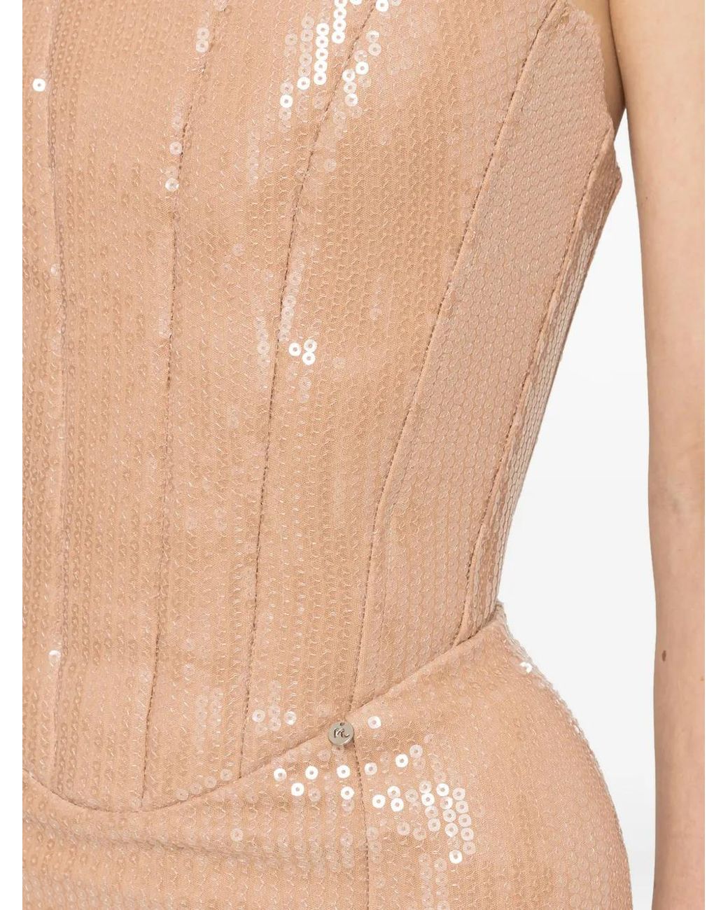 Nissa Natural Exaggerated-Hip Sequin Maxi Dress