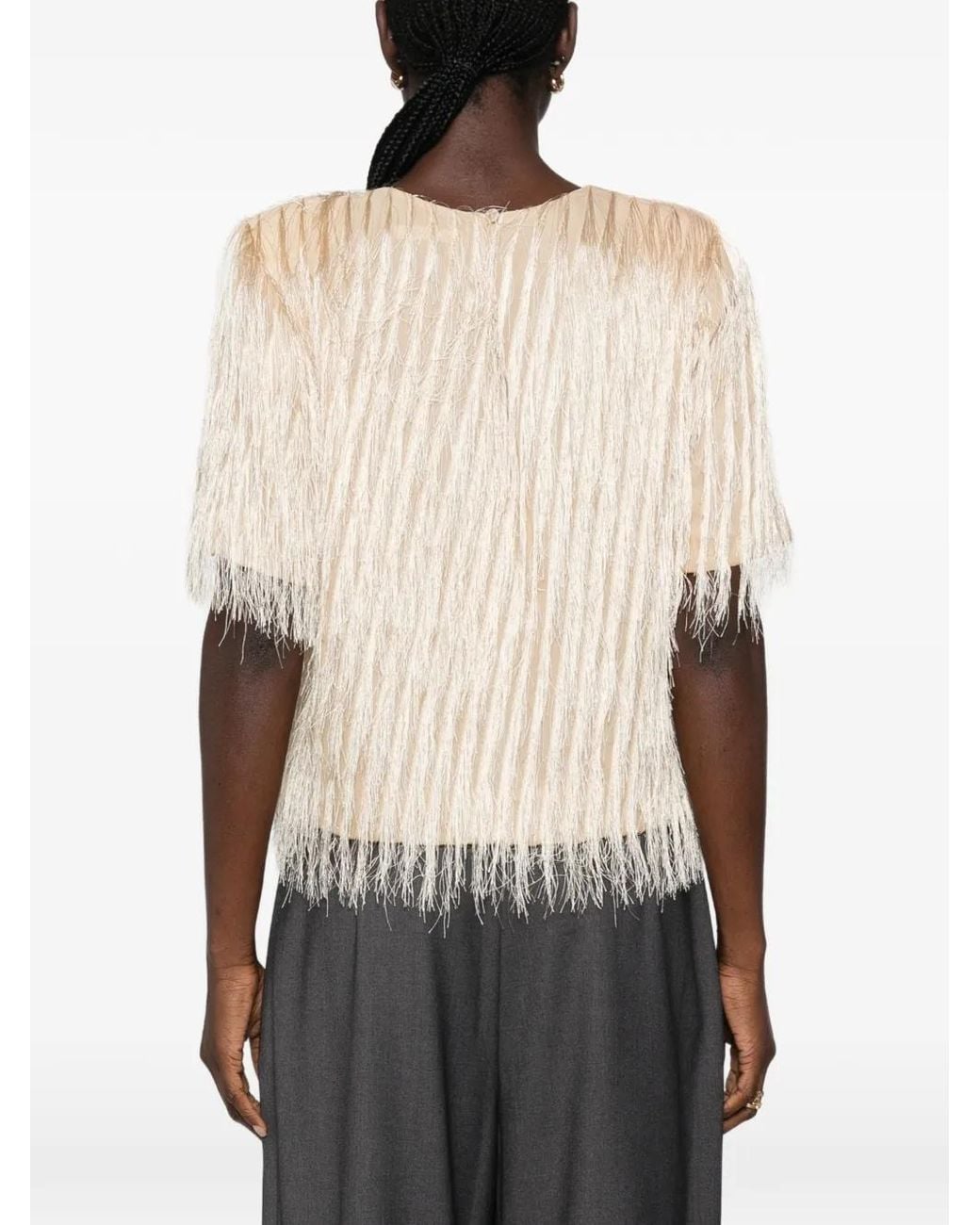 PHILIA LOFT Natural Fringe-Detail Blouse