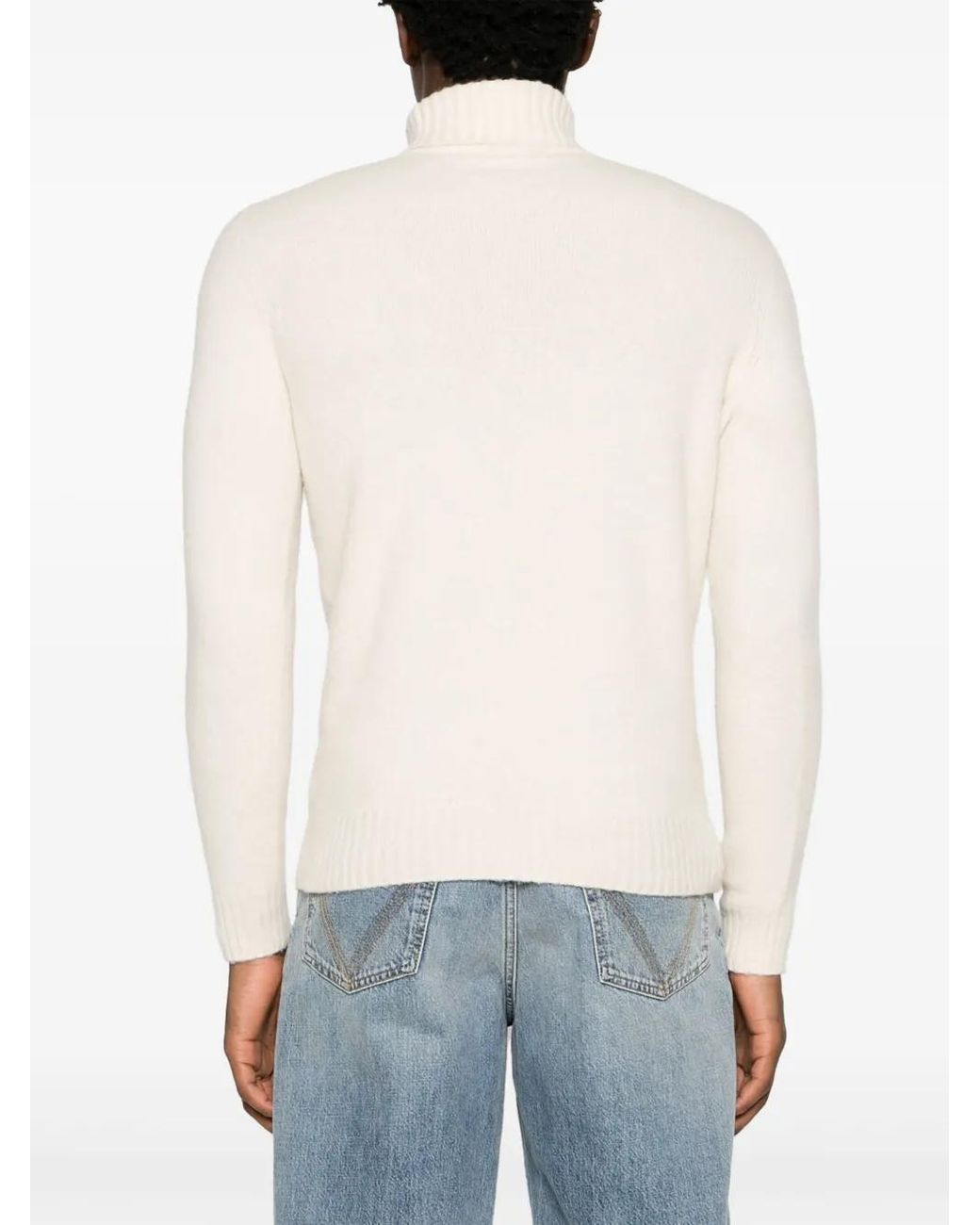 Drumohr White Ribbed-Knit Roll-Neck Jumper for men