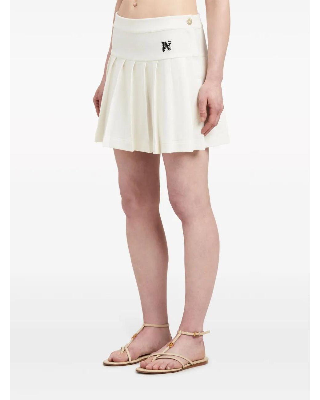 Palm Angels White Monogram-Embroidered Pleated Miniskirt
