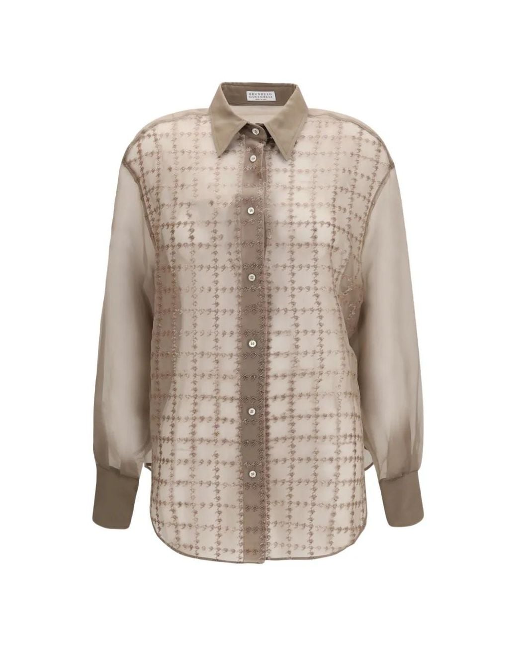 Brunello Cucinelli Natural Sequin-Embellished Checked Shirt