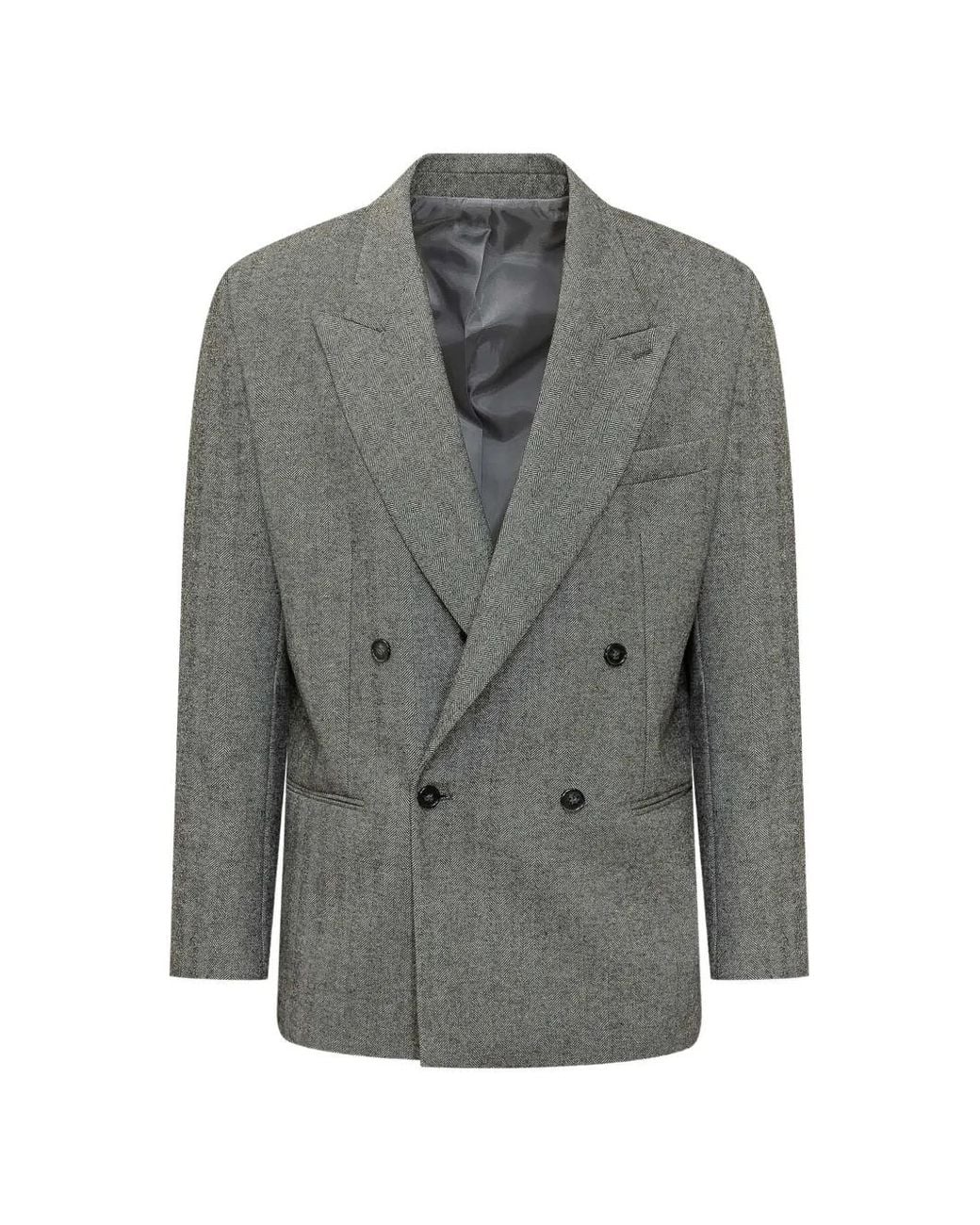 MARSĒM Gray Herringbone Double-Breasted Jacket for men