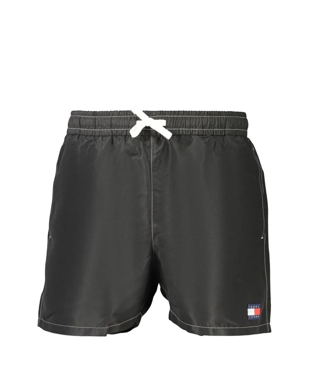 Tommy Hilfiger Black Logo-Patch Drawstring Swim Shorts for men