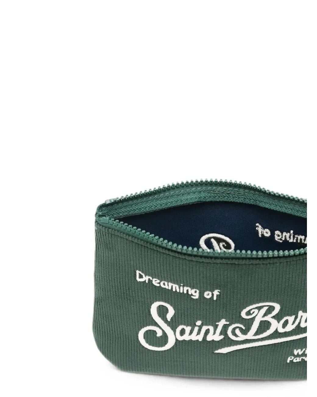 Mc2 Saint Barth Green Aline Logo-Embroidered Corduroy Clutch Bag