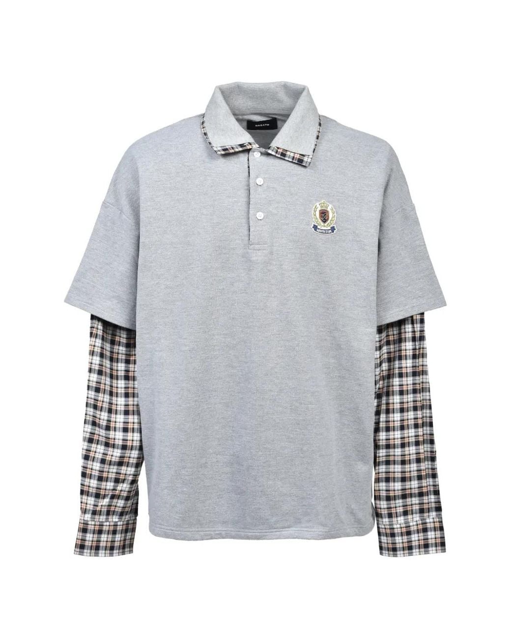 BREATH Gray Layered-Sleeve Crest-Patch Polo Shirt for men