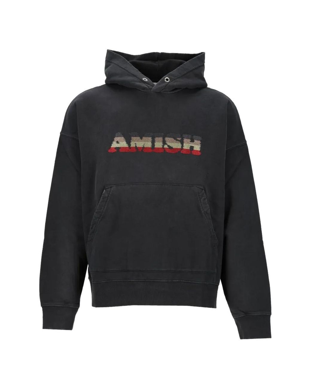 AMISH Black Logo-Embroidered Sun Fade Hoodie