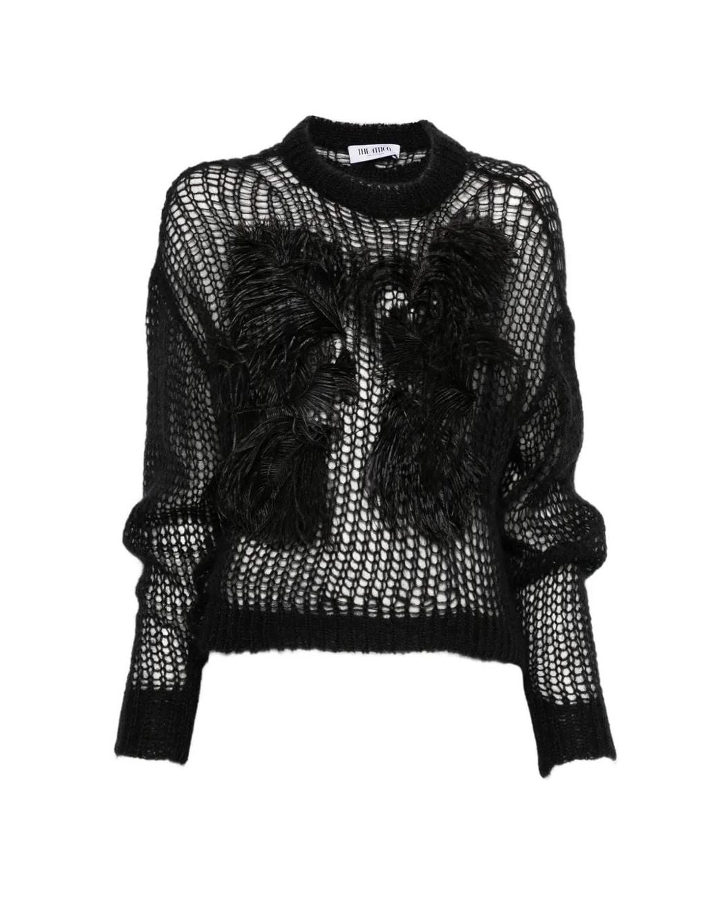 The Attico Black Feather-Appliqué Sweater