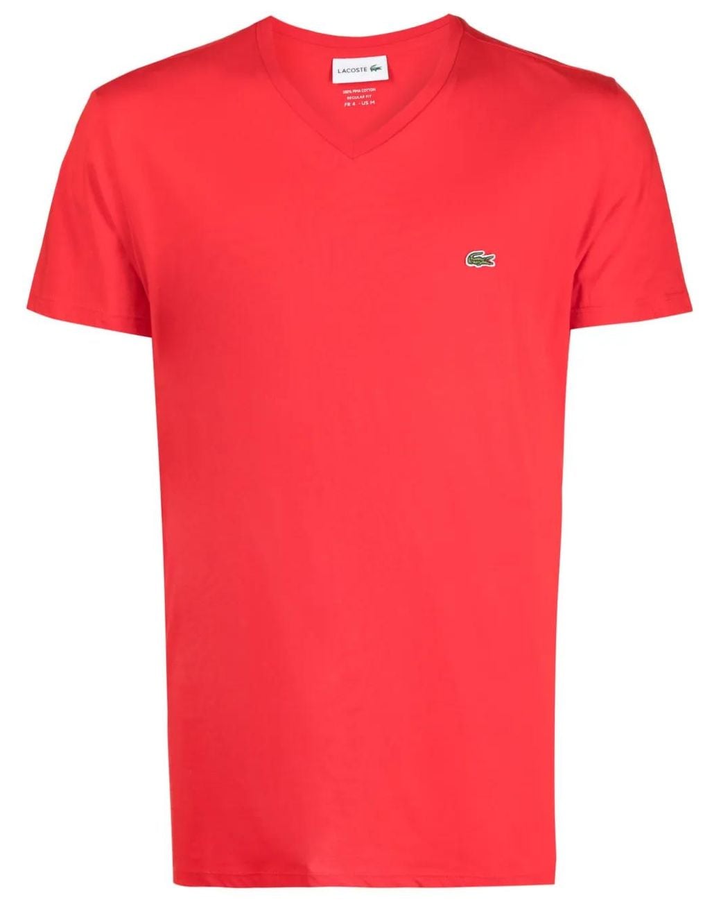Lacoste Red Lightweight Pima Cotton V-Neck T-Shirt for men