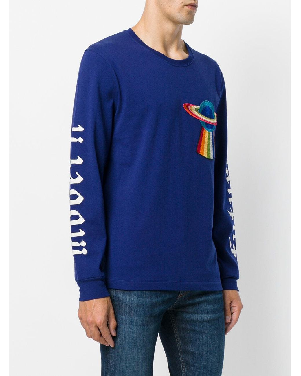 Gucci Ufo Embroidered Long Sleeve T-shirt in Blue for Men | Lyst