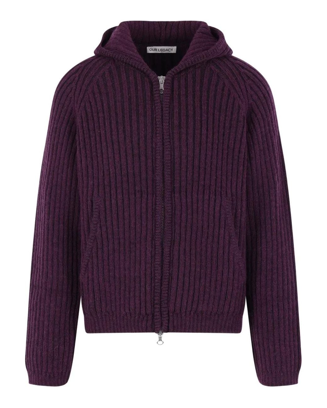 Our Legacy Purple Cardigan Zippé En Maille Nervurée À Capuche for men