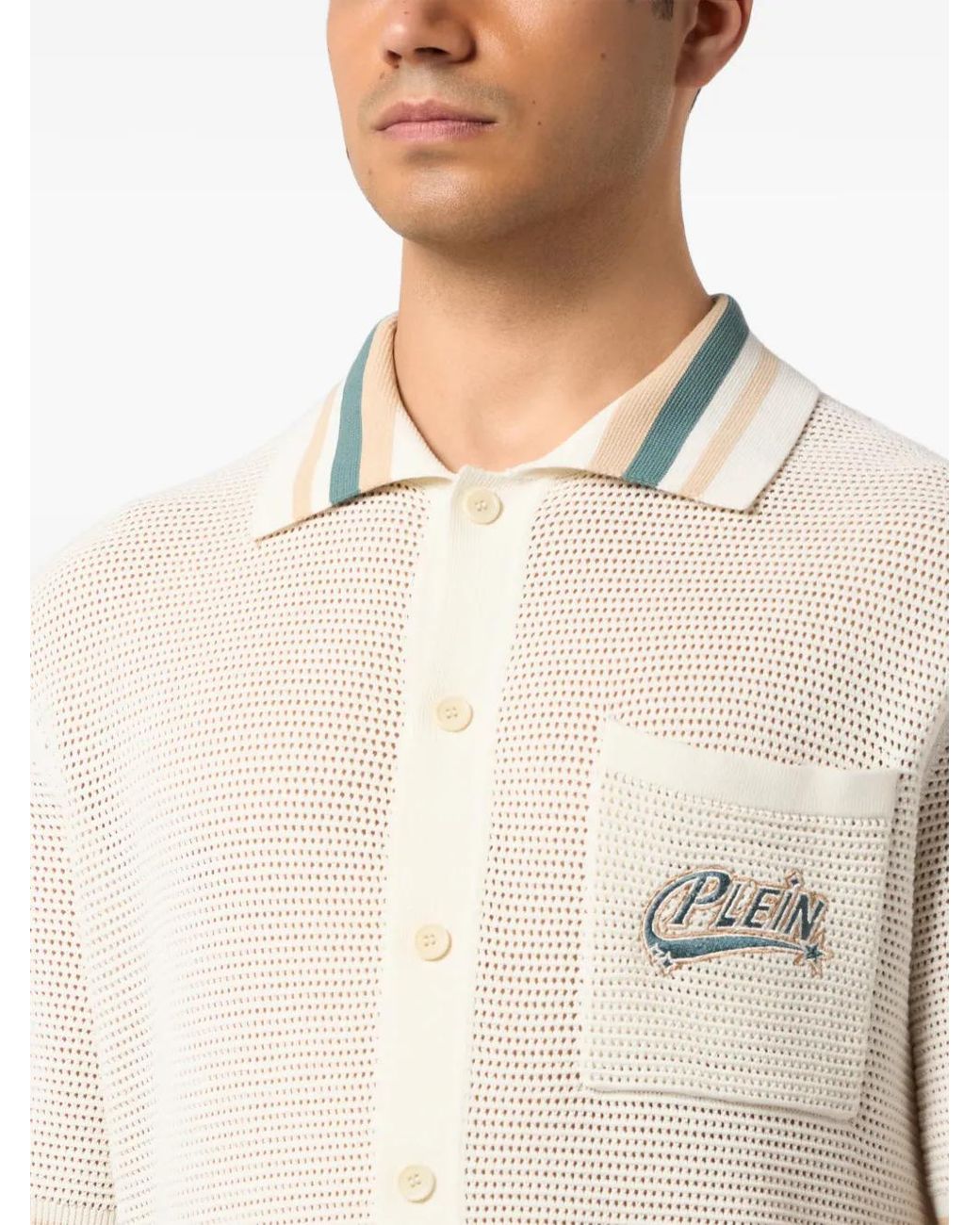 Philipp Plein White Logo-Star Patch Short-Sleeve Shirt for men