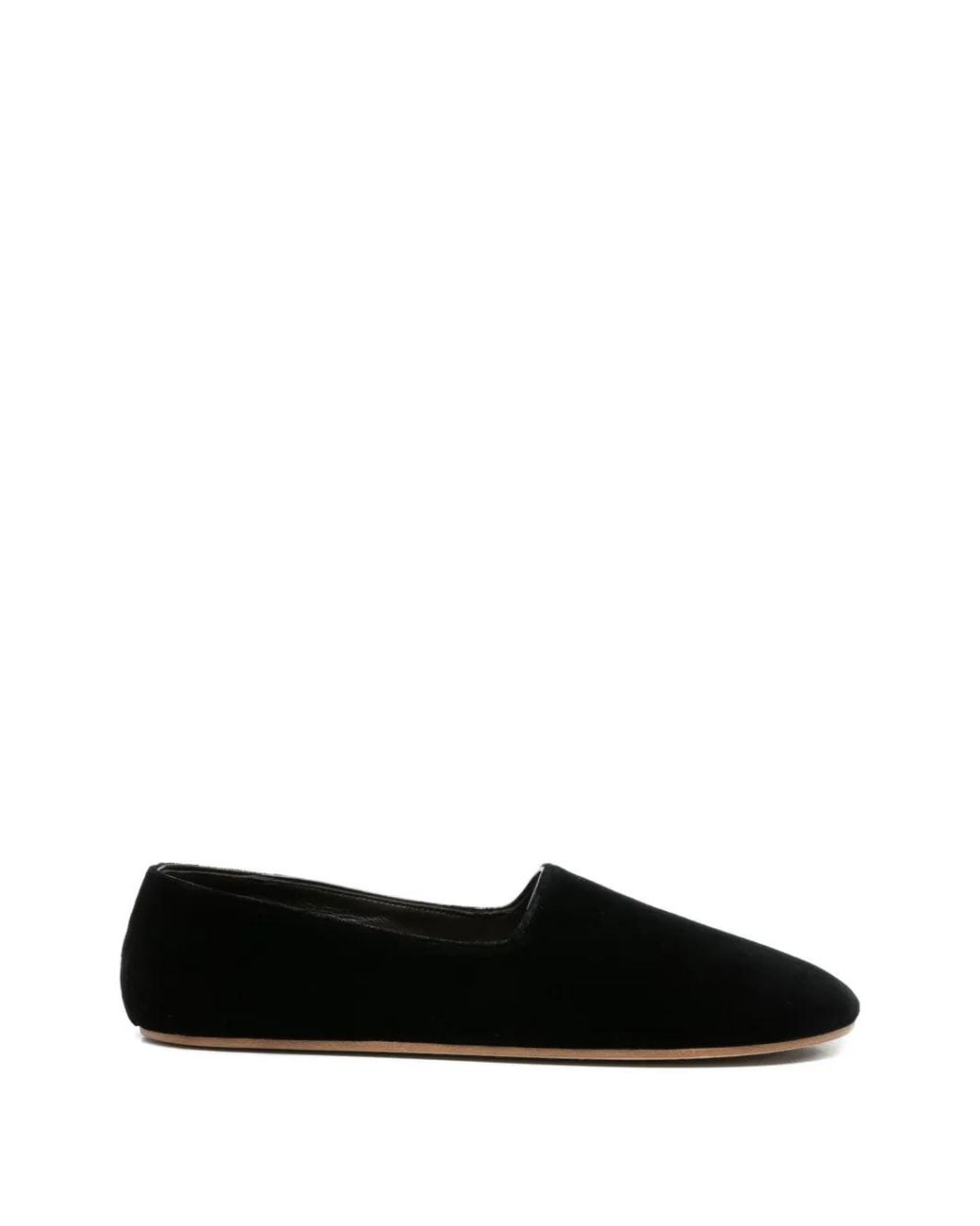 The Row Black Ponti Velvet Slippers