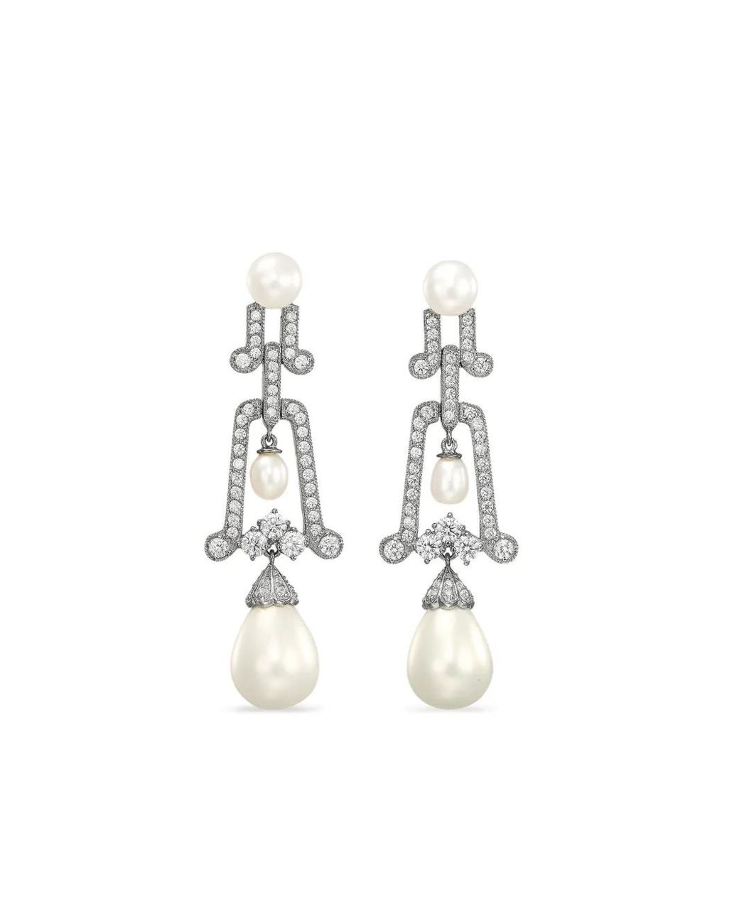 Anabela Chan White 14K And Rhodium Vermeil Moderne Pearl And Diamond Earrings