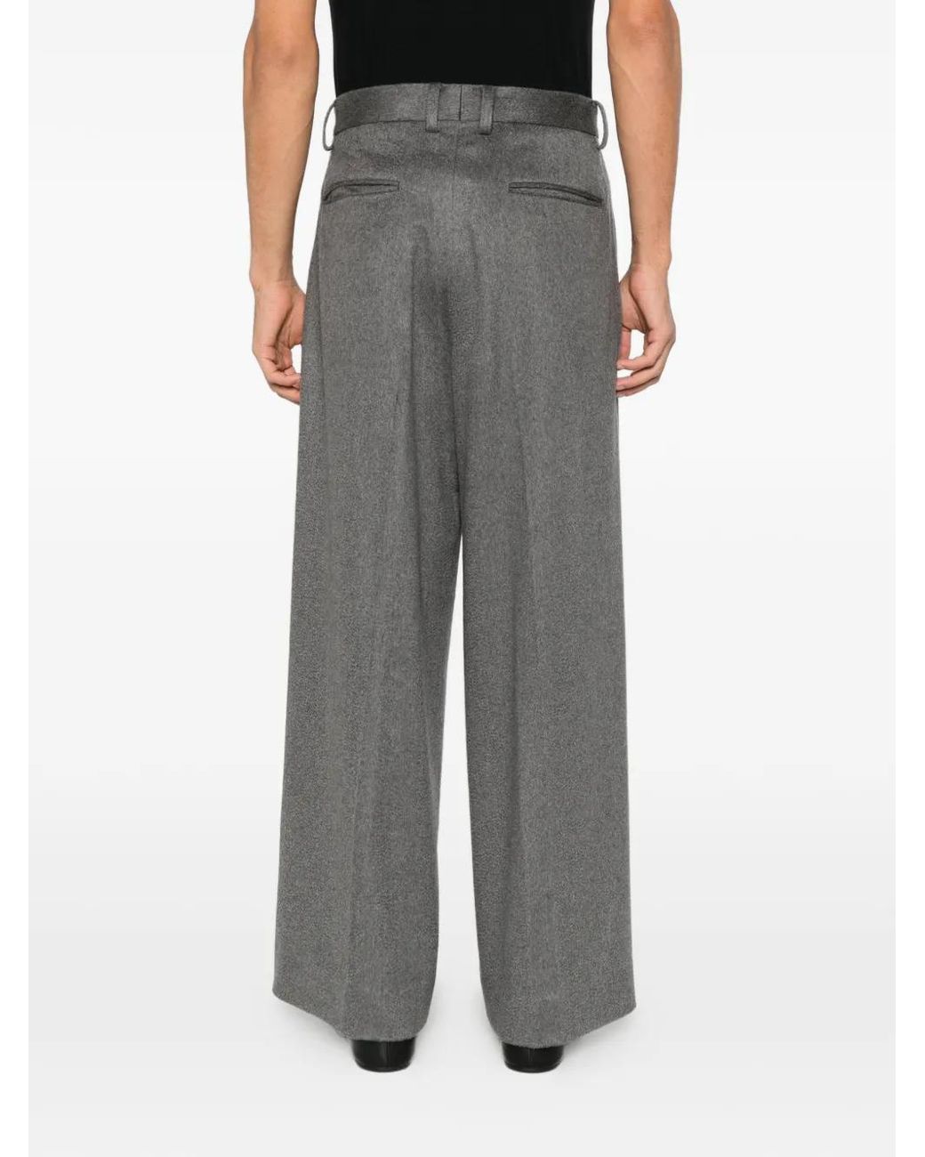Ssstein Gray Pleated Wide-Leg Trousers for men
