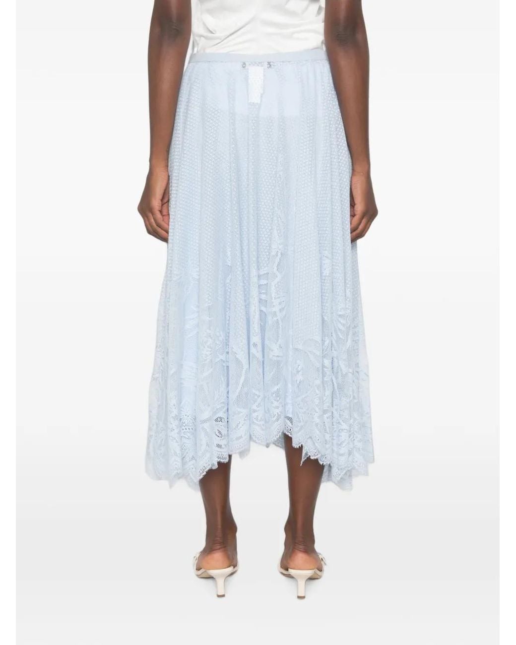 Fabiana Filippi Blue Lace-Trimmed Pleated Midi Skirt