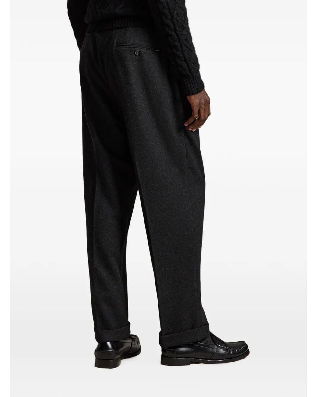 Polo Ralph Lauren Black Pleated-Detail Turn-Up Trousers for men