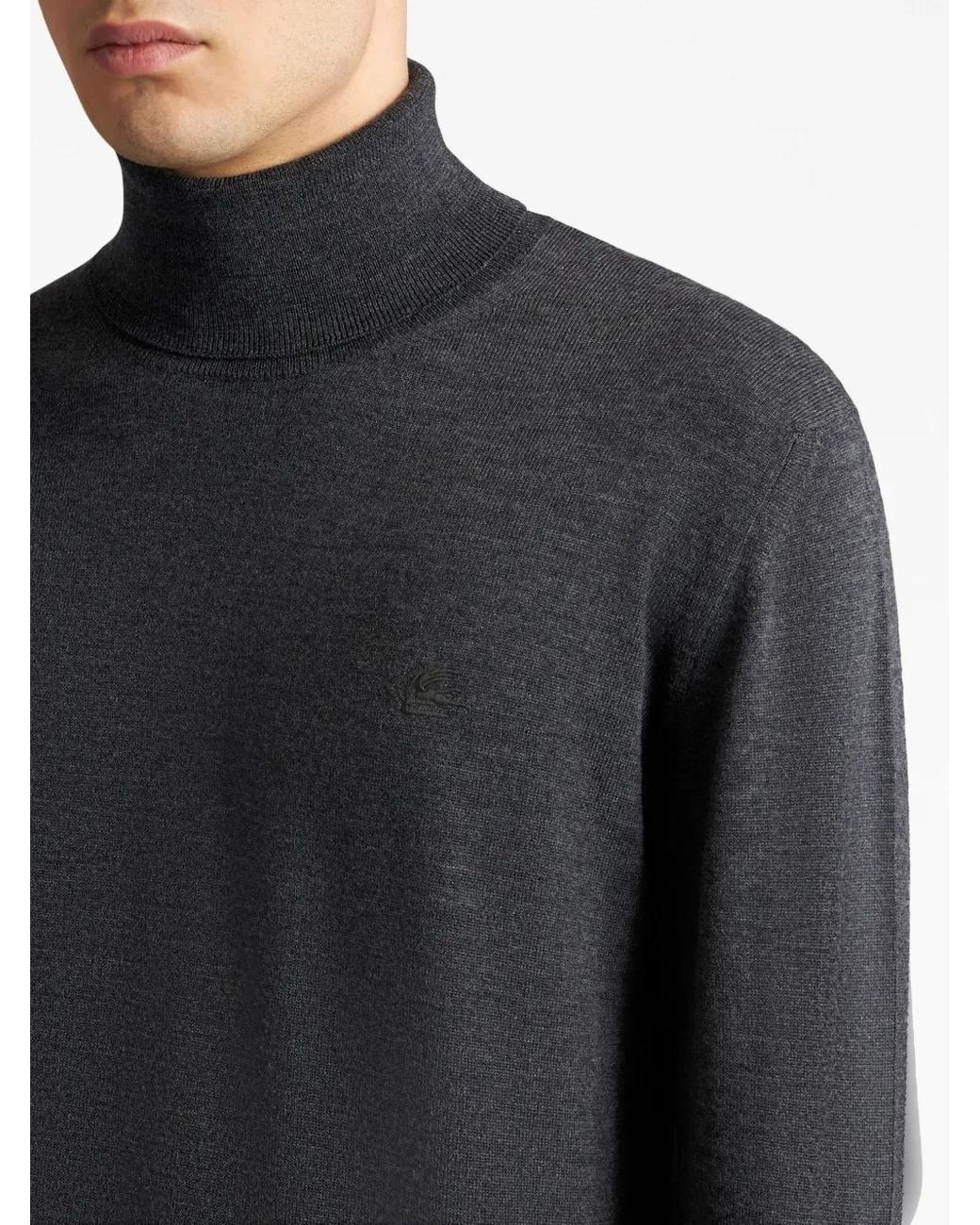 Etro Blue Pegaso-Embroidered High-Neck Jumper for men