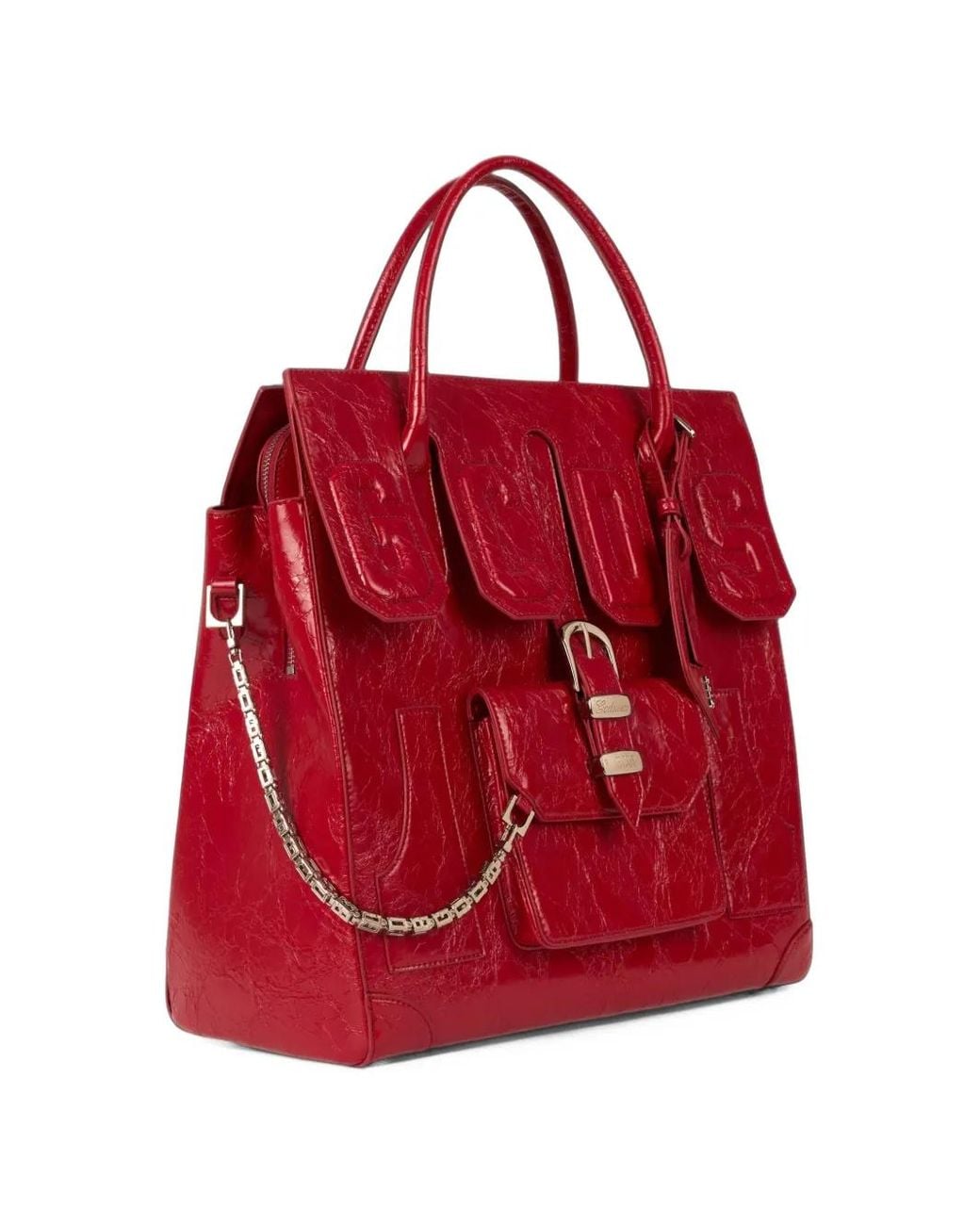 Gcds Red Big Crocodile-Effect Tote Bag