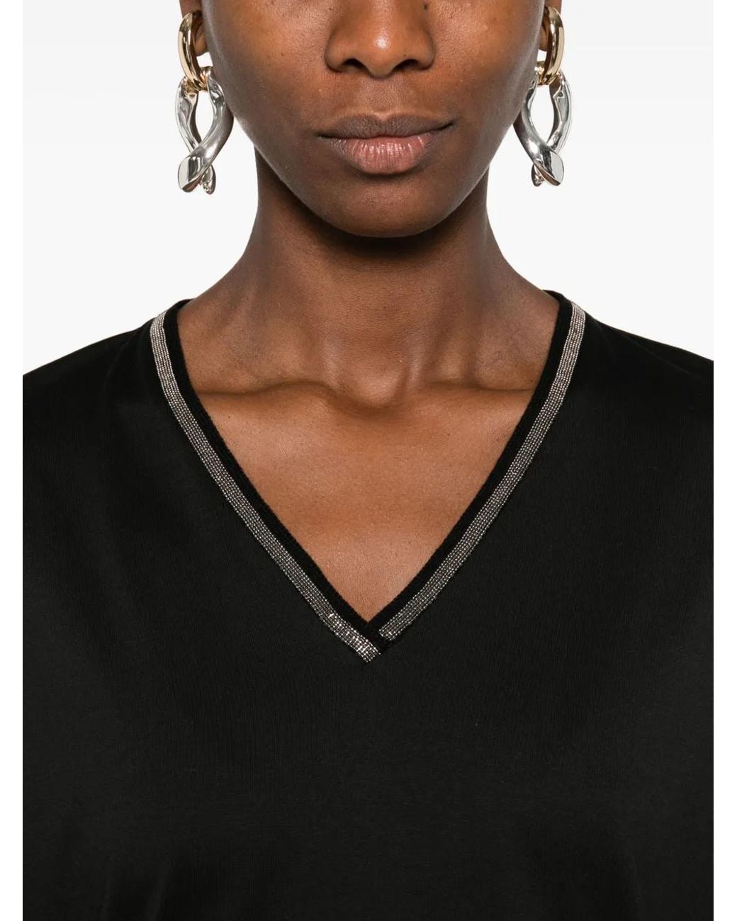 Fabiana Filippi Black Embellished-Neckline T-Shirt