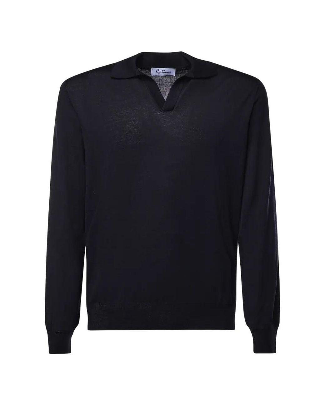 Galiana Blue Polo-Collar Long-Sleeve Sweater for men