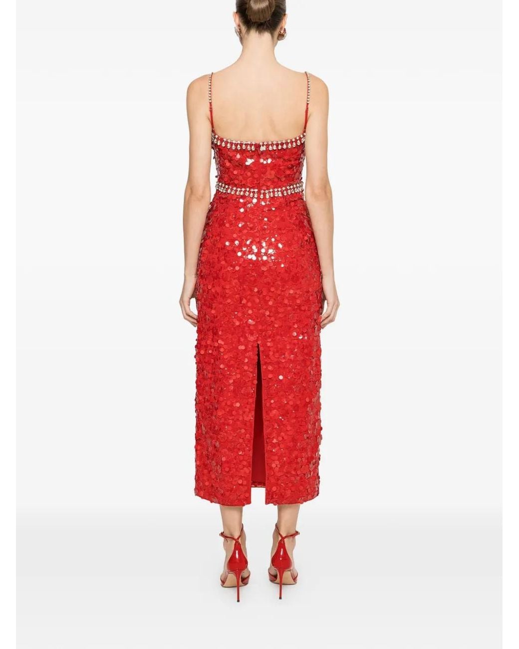 Nissa Red Crystal-Embellished Sequin Dress