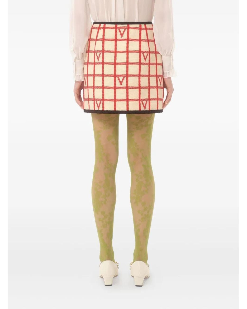 Valentino Garavani Red Grid-Patterned Mini Skirt