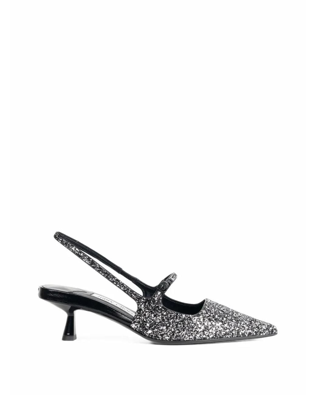 Jimmy Choo White Didi Glitter-Effect Slingback Pumps