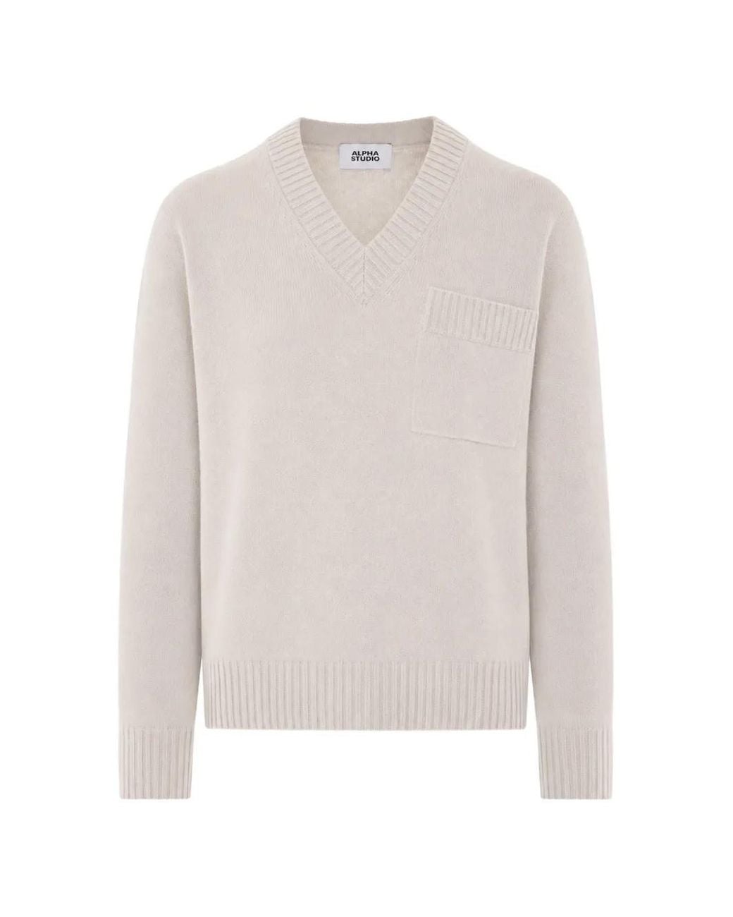 Alpha Studio White V-Neck Pocket-Detail Sweater for men