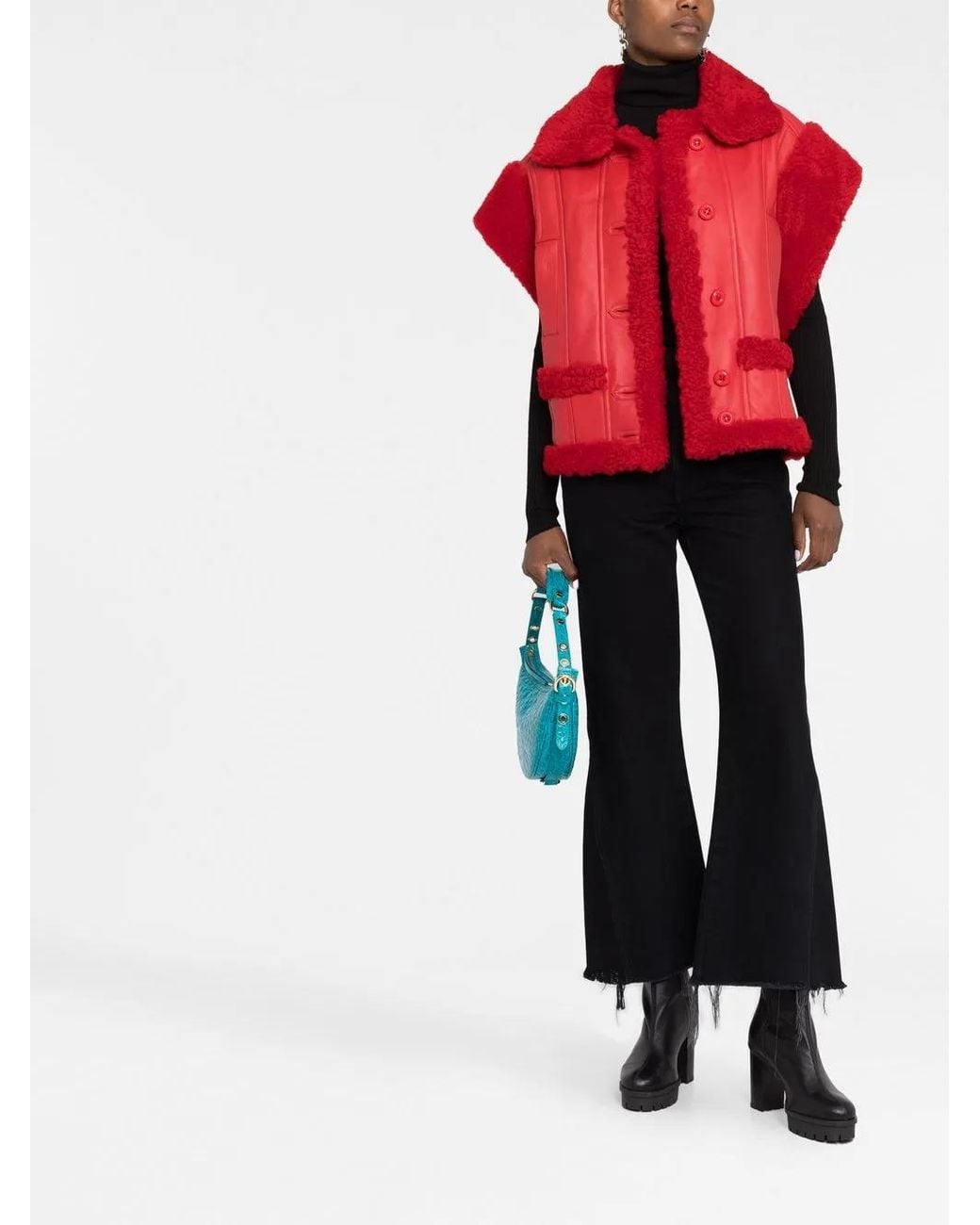 Philipp Plein Red Gothic Plein Buttoned Shearling Vest