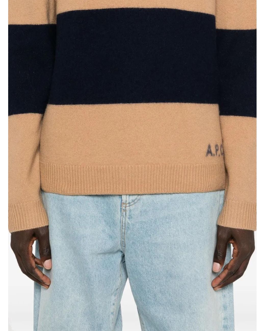 A.P.C. Blue Striped Virgin Wool Knit Sweater for men