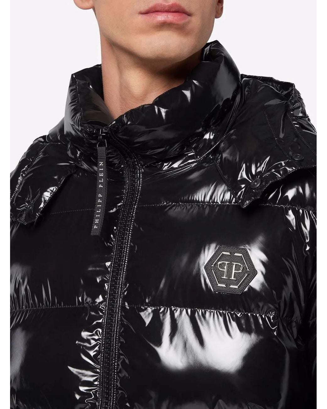 Philipp Plein Black High-shine Padded Jacket for men