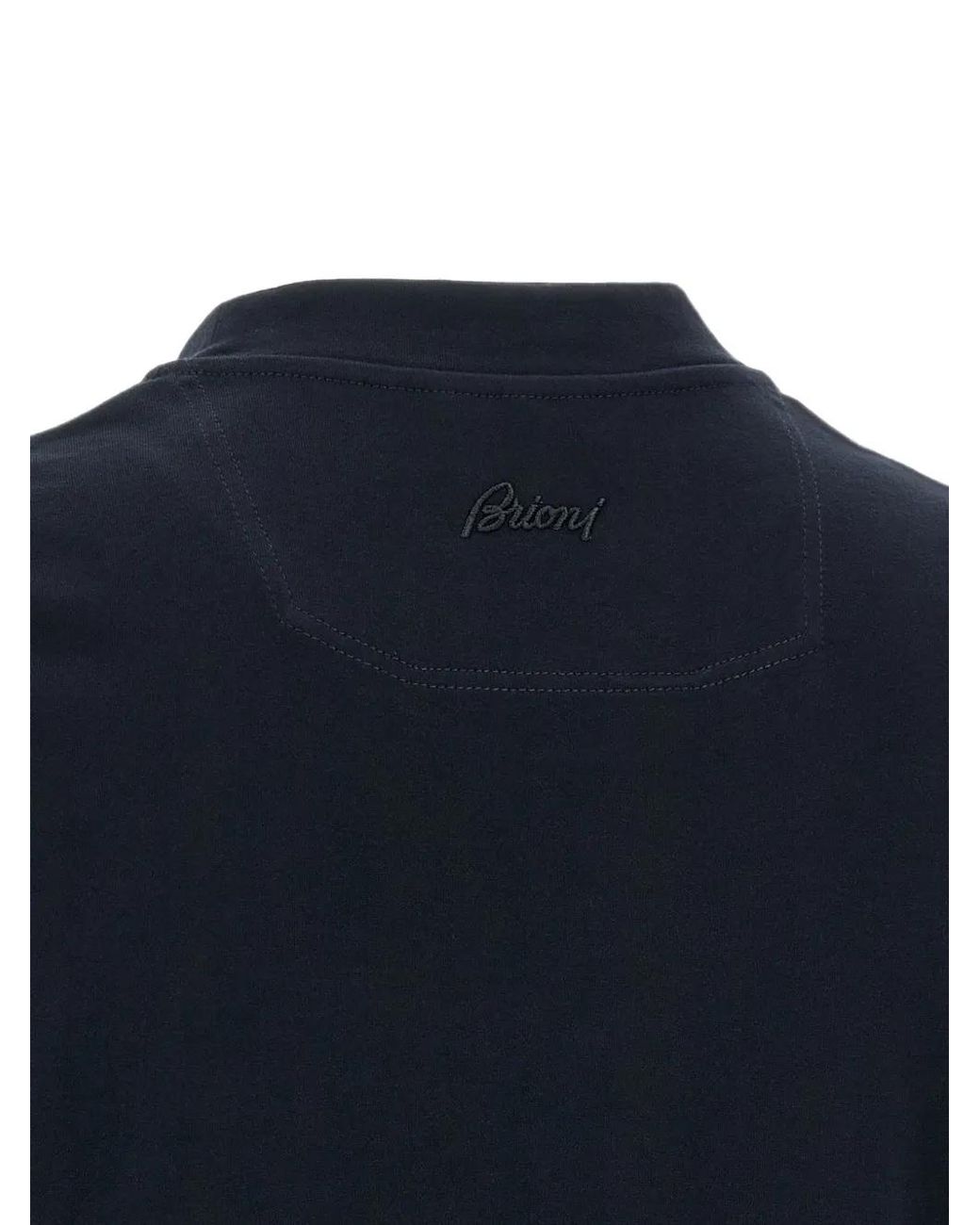 Brioni Blue Embroidered-Logo T-Shirt for men