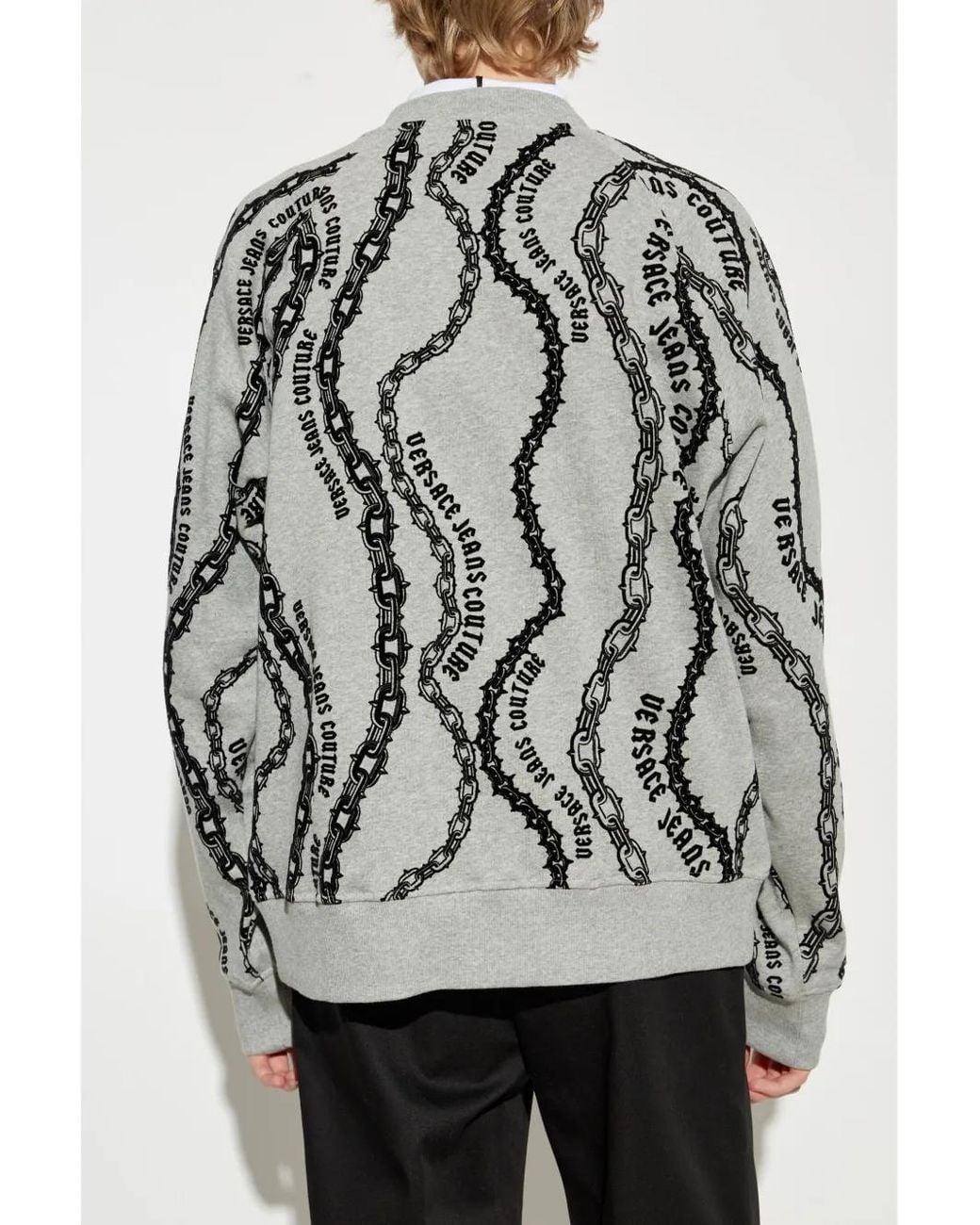 Versace Jeans Couture Gray Chain Link-Print Sweatshirt for men