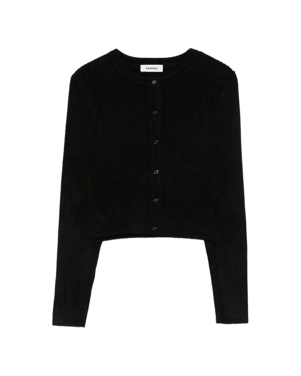 Sandro Black Velvet Knit Cropped Cardigan