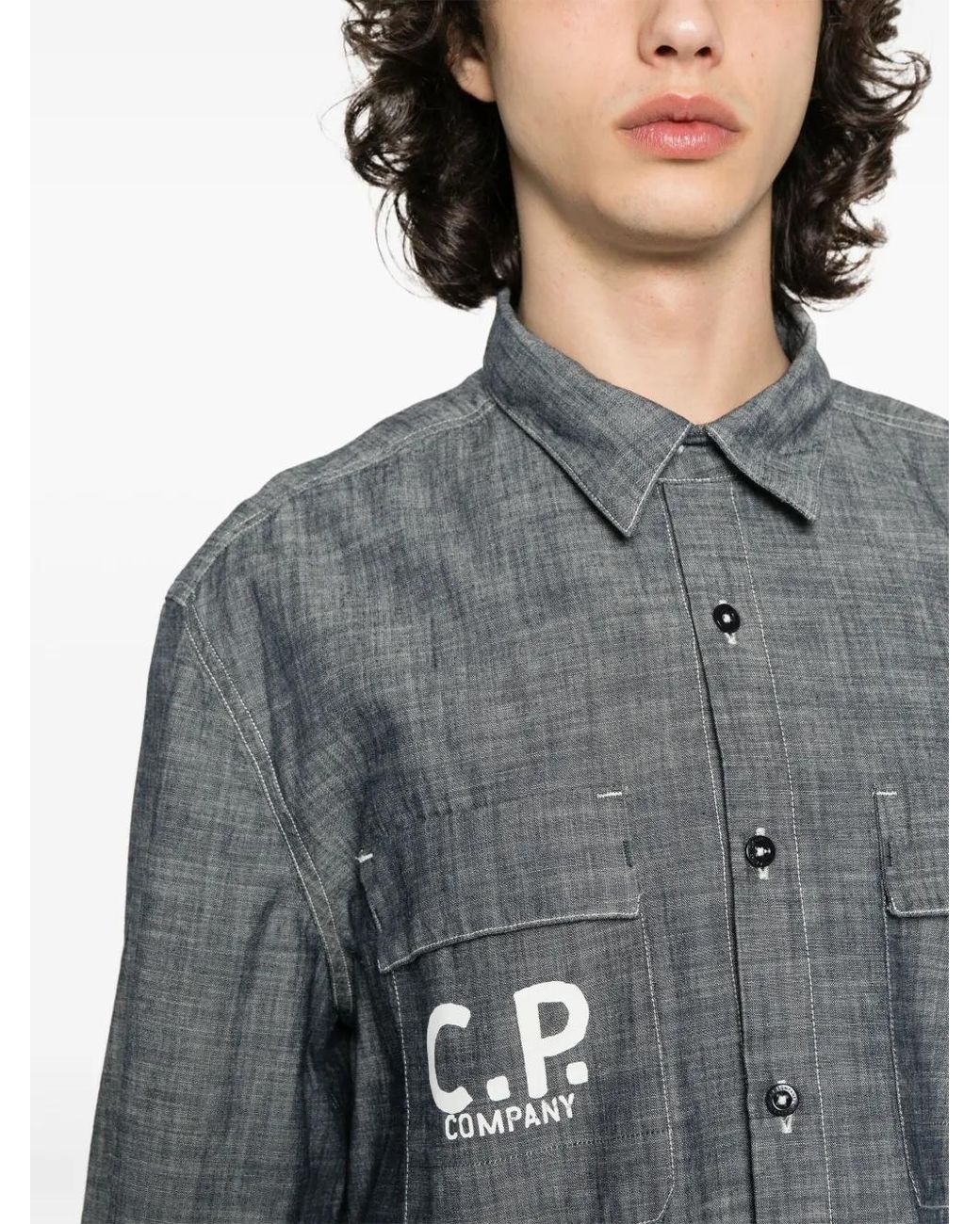 C P Company Gray Logo Denim Shirt for men